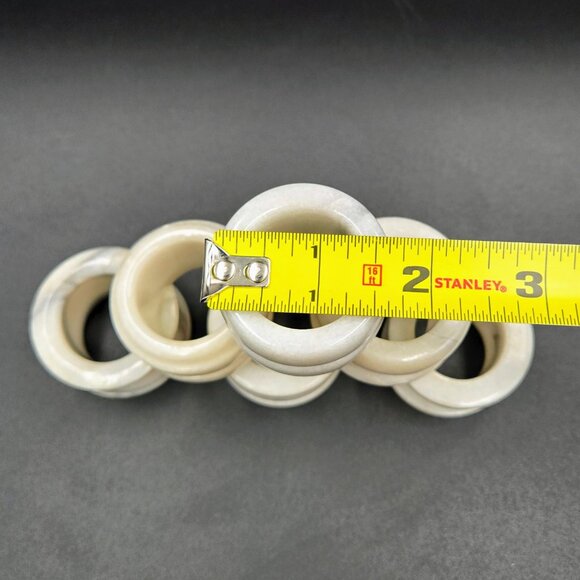 Marble Napkin Set Of 6 White Grey Holder Round Read - Picture 3 of 7